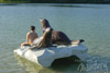 Schwimminsel komplett aus Styropor, extrem witterungsbeständig - schwimmt im Laasower Badesee.
